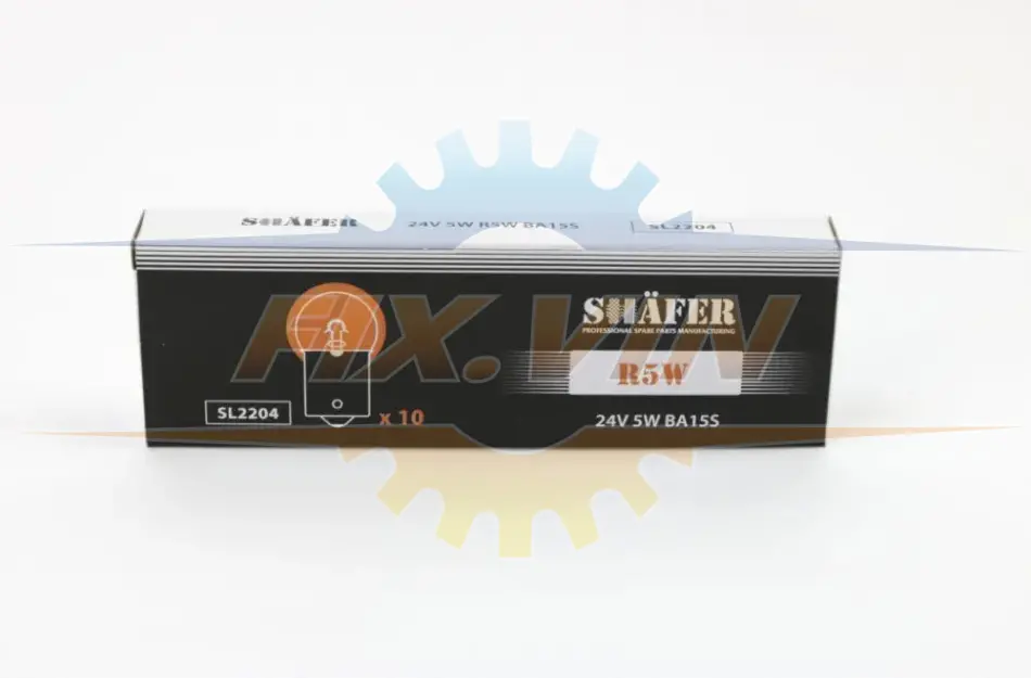 Лампа розжарювання 24V 5W R5W BA15S (картонна упаковка по 10шт) SHAFER SL2204 (фото 1)