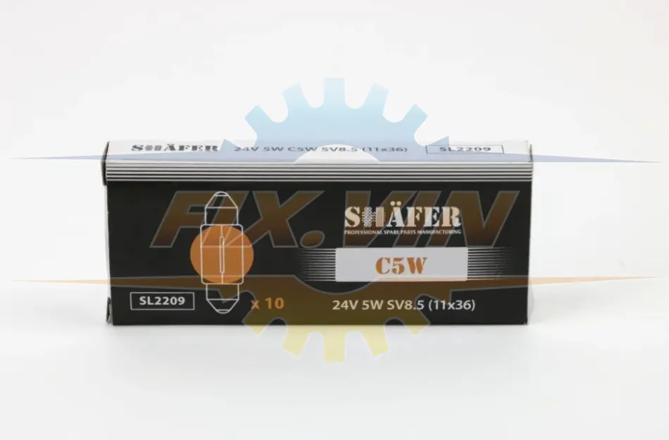 Лампа розжарювання 24V 5W C5W SV8.5 (11x36) (картонна упаковка по 10шт) SHAFER SL2209 (фото 1)