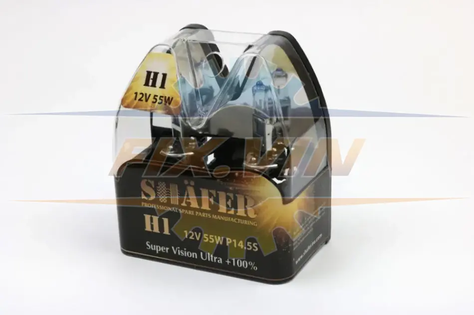 Лампа галогенова H1 12V55W P14.5S Super Vision Ultra +100% (комплект, пластиковий бокс 2шт) SHAFER SL3001 (фото 1)