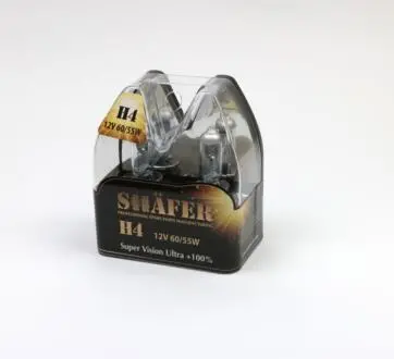 Лампа галогенова H4 12V60/55W Super Vision Ultra +100% (комплект, пластиковий бокс 2шт) SHAFER SL3004