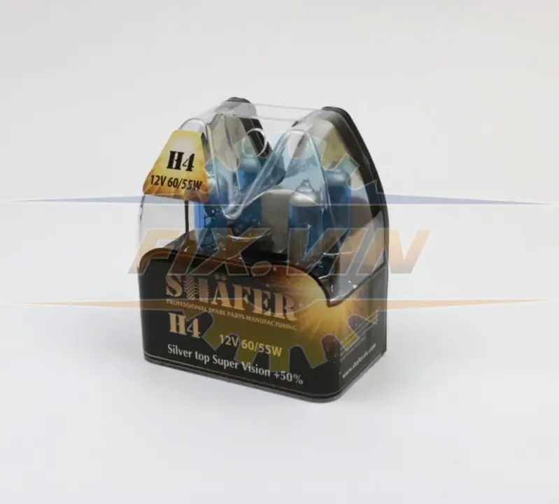 Лампа галогенова H4 12V60/55W Silver top Super Vision +50% (комплект, пластиковий бокс 2шт) SHAFER SL3004S (фото 1)