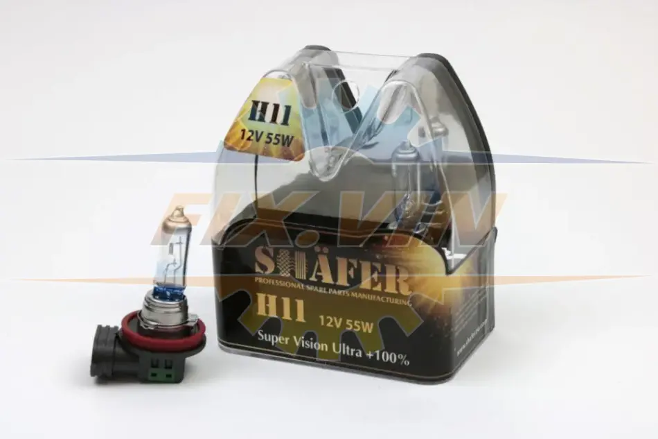 Лампа галогенова H11 12V55W Super Vision Ultra +100% (комплект, пластиковий бокс 2шт) SHAFER SL3011 (фото 1)