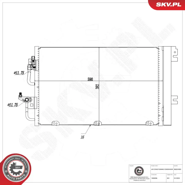 Радиатор кондиционера OPEL Astra H Zafira, 1850096 SKV GERMANY 86SKV003 (фото 1)