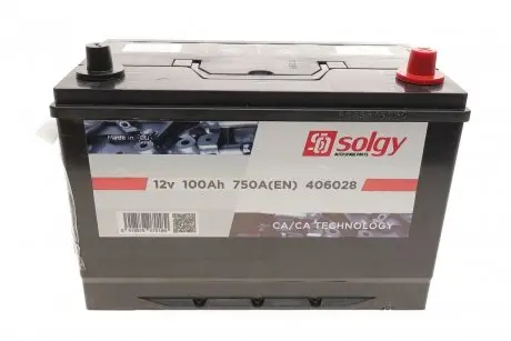 Акумуляторна батарея 100Ah/750A (303x175x227/+R/B01) (Азія) SOLGY Solgy 406028