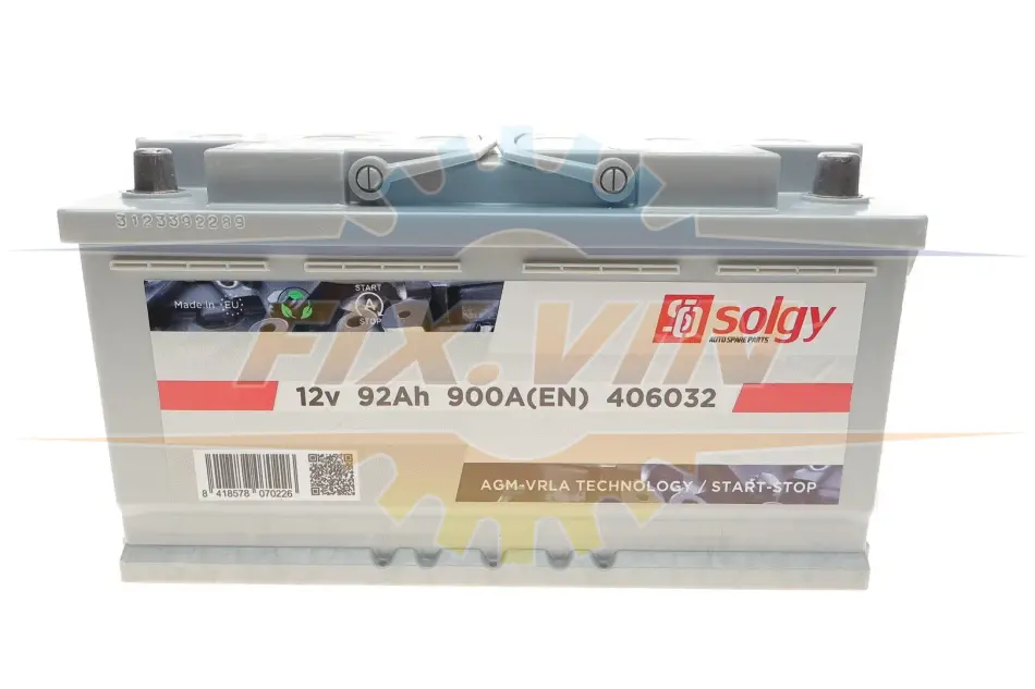 Акумуляторна батарея 92Ah/900A (315x175x190/+R/B13) (Start-Stop AGM) SOLGY Solgy 406032 (фото 1)