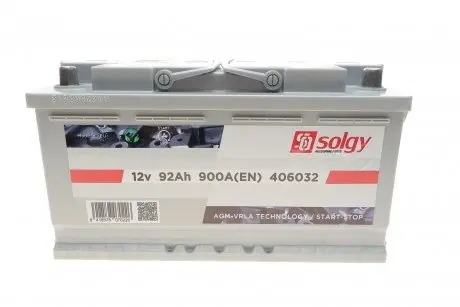 Акумуляторна батарея 92Ah/900A (315x175x190/+R/B13) (Start-Stop AGM) SOLGY Solgy 406032