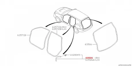 Резинка уплотняющая передней двери SUBARU 63526SC000