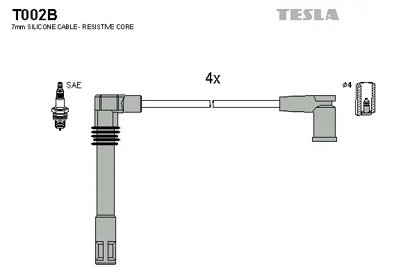 Провід високовольтні (к-кт) SKODA OCTAVIA I 1.8i BLATNA TESLA T002B (фото 1)