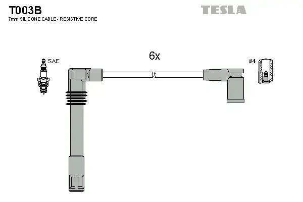 Провода высоковольтные (к-кт) AUDI A6 (C5) 2.4, 2.8i BLATNA TESLA T003B (фото 1)
