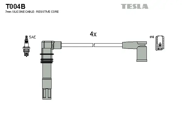 Провода высоковольтные, комплект Skoda Octavia 1.4 (00-10),Skoda Octavia combi 1.4 (00-10) TESLA T004B (фото 1)