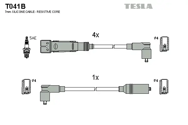 Провід високовольтні (к-кт) SKODA OCTAVIA I 1.6i BLATNA TESLA T041B (фото 1)