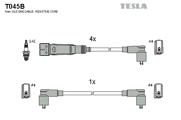 Провід високовольтний, комплект VW Caddy II 1.6i BLATNA TESLA T045B (фото 1)