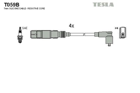 Провода высоковольтные, комплект Skoda Octavia 1.6 (97-07),Skoda Octavia combi 1.6 (98-07) TESLA T059B