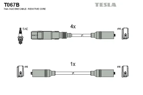 Провід високовольтні (к-кт) VW SHARAN (95-10) 2.0i BLATNA TESLA T067B