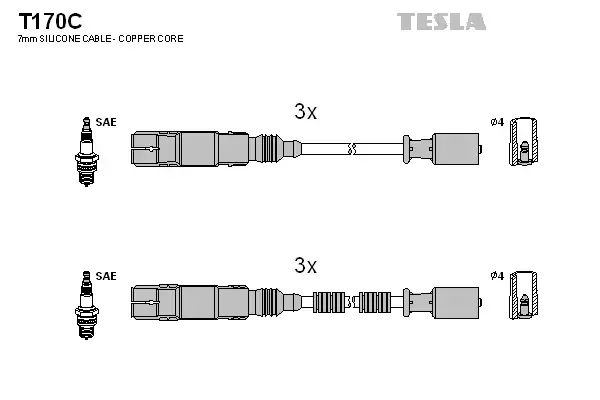 Провода высоковольтные, комплект Smart Fortwo 0.7 (04-07),Smart Fortwo cabrio 0.7 (04-07) TESLA T170C (фото 1)
