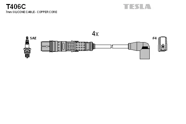 Провода высоковольтные (к-кт) SKODA FABIA II, RAPID (12-15) 1.2 TSI TESL TESLA T406C (фото 1)
