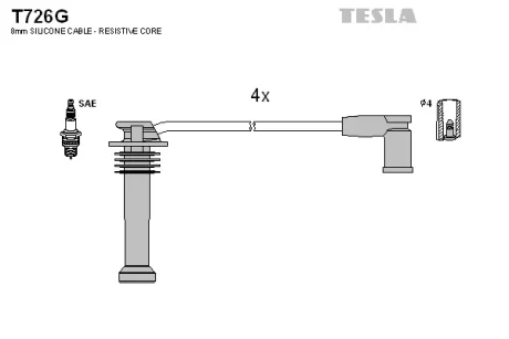 Провід високовольтні (к-кт) FORD TRANSIT (02-13) 1.8i BLATNA TESLA T726G