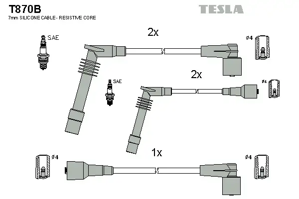 Провід високовольтний, комплект Opel Vectra B 1.6i BLATNA TESLA T870B (фото 1)