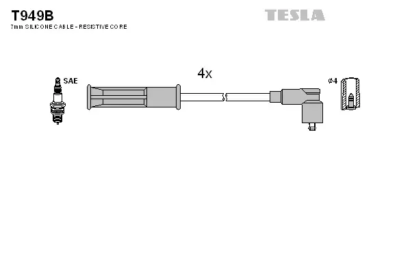 Провода высоковольтные (к-кт) RENAULT KANGOO (97-08) 1.4i, MEGANE 1.6i T TESLA T949B (фото 1)