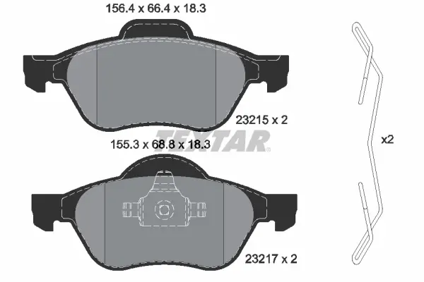 Комплект гальмівних колодок передн, RENAULT LAGUNA, LAGUNA II, LAGUNA III, MEGANE II, SCENIC II, TWINGO II, WIND 1.2-2.0D 03.01-12.15 TEXTAR 2321502 (фото 1)