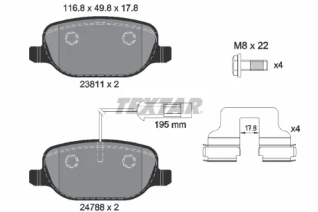 Комплект гальмівних колодок задн, ALFA ROMEO 159, GIULIETTA 1.4-2.0D 03.06-12.20 TEXTAR 2381101