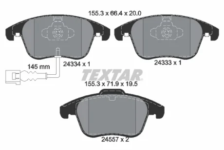 Фото 1 - гальмівні колодки AUDI/SEAT/VW Q3/Alhambra/Passat/Tiguan "F "09>> TEXTAR 2433401 Гальмівні колодки AUDI/SEAT/VW Q3/Alhambra/Passat/Tiguan "F "09>> TEXTAR 2433401 (фото 1)