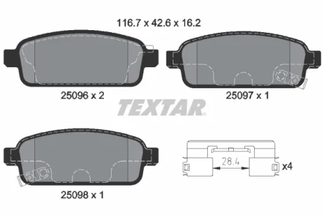 Комплект гальмівних колодок TEXTAR 2509606