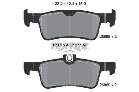 Комплект гальмівних колодок задн, PEUGEOT 308, 308 II 1.2-2.0D 09.13-06.21 TEXTAR 2596801