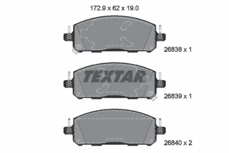 Комплект гальмівних колодок передн, MITSUBISHI OUTLANDER IV NISSAN ARIYA, QASHQAI III, X-TRAIL IV RENAULT AUSTRAL, ESPACE VI, RAFALE, SCENIC E-TECH PHASE I 1.2H-Electric 07.20- TEXTAR 2683801