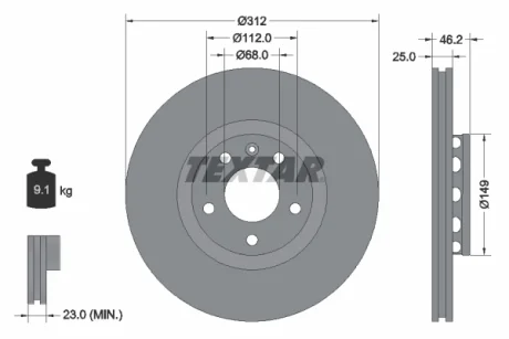 Диск гальмівний (передній) Audi A4/A6/VW Passat 00-09 (312х25) PRO+ TEXTAR 92106105