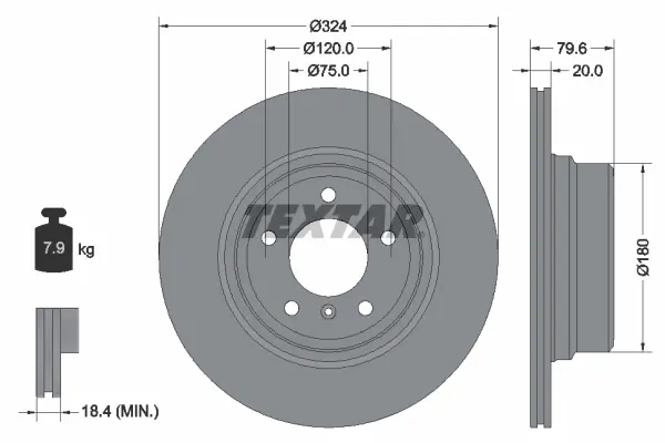 Диск гальмівний BMW X5(E53) "R D=324mm "01>> TEXTAR 92146303 (фото 1)