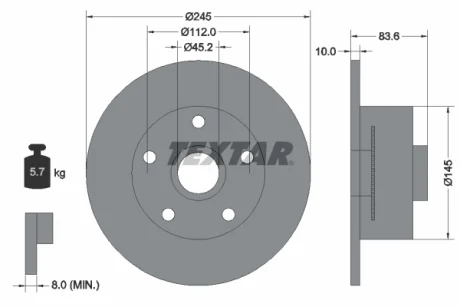 Диск гальмівний задн Лів/Прав AUDI A4 B5 1.6-2.8 11.94-09.01 TEXTAR 92154303