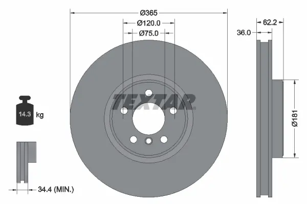 Диск гальмівний передн Лів/Прав BMW X5 (E70), X5 (F15, F85), X6 (E71, E72), X6 (F16, F86) 3.0-4.8 10.06-07.19 TEXTAR 92161003 (фото 1)