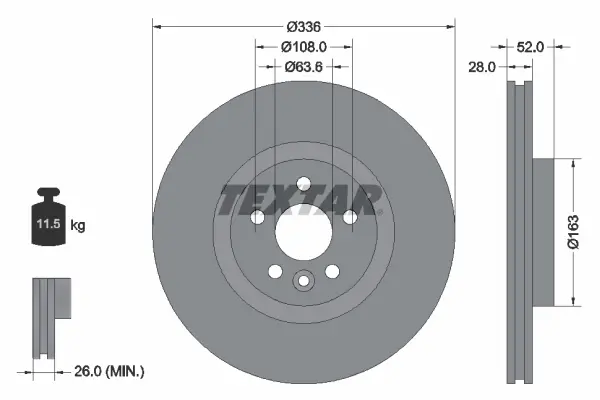 Диск гальмівний передн лів/прав VOLVO S60 II, S80 II, V60 I, V70 III, XC70 II 1.5-4.4 03.06-12.18 TEXTAR 92168203 (фото 1)