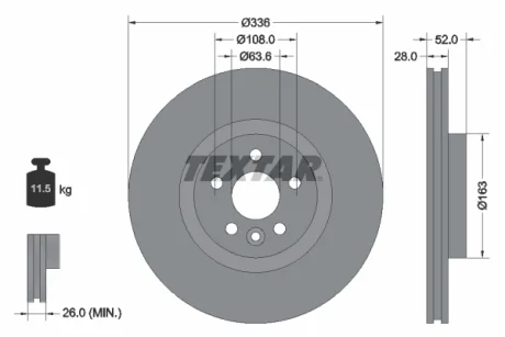 Диск гальмівний передн лів/прав VOLVO S60 II, S80 II, V60 I, V70 III, XC70 II 1.5-4.4 03.06-12.18 TEXTAR 92168203