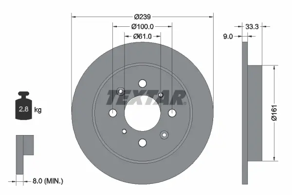 Диск гальмівний HONDA Jazz III "R "08 >> TEXTAR 92204000 (фото 1)