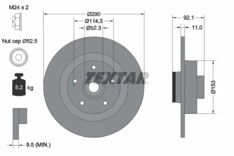 Гальмівний диск із підшипником задн Лів/Прав RENAULT GRAND SCENIC III, SCENIC III 2.0D 02.09-09.16 TEXTAR 92254103