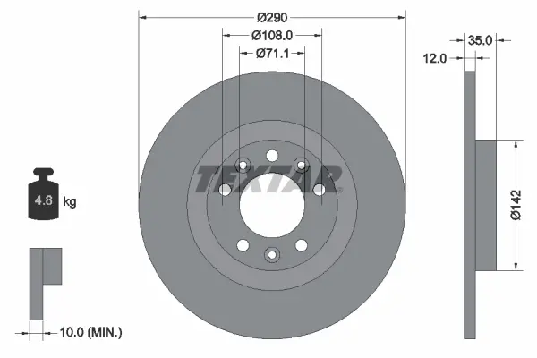 Диск гальмівний (задній) Citroen Jumpy/Peugeot Expert 16- (290x12) PRO TEXTAR 92267303 (фото 1)