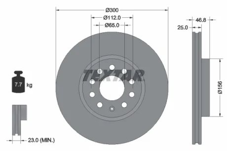 Диск гальмівний передн Лів/Прав MG MG 4, MG 5, ZS 1.5H/Electric 03.19- TEXTAR 92333103