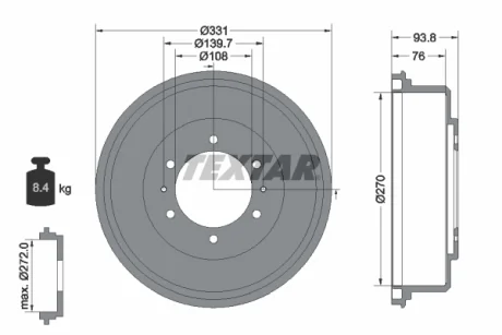 Гальмівний барабан задн MITSUBISHI L200 2.4/2.5D/2.8D 01.96-12.07 TEXTAR 94040400