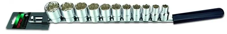 Набір дюймових головок 12-гр. 1/2" 11 од. (на планці) Toptul GBAQ1102 (фото 1)