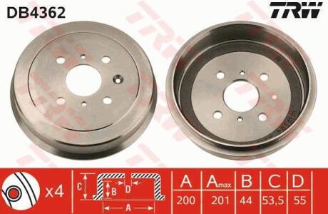 Гальмівний барабан CITROEN/PEUGEOT/TOYOTA C1/Aygo/107/108 \'\'05>> TRW ="DB4362"