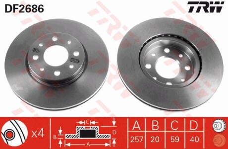 Диск гальмівний (1 шт.) ALFA ROMEO - FIAT - LANCIA 145/146/155/Albea/Barchetta/Brava/Bravo/Dobl TRW DF2686