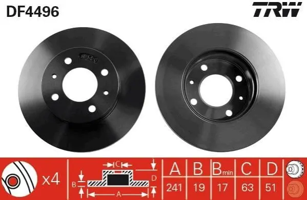Диск гальмівний (1 шт.) HYUNDAI Accent "F D=241mm "00-06 TRW DF4496 (фото 1)