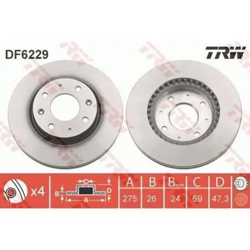 Диск гальмівний (1 шт.) KIA Cerato \'\'F D=275mm "04>> TRW DF6229 (фото 1)