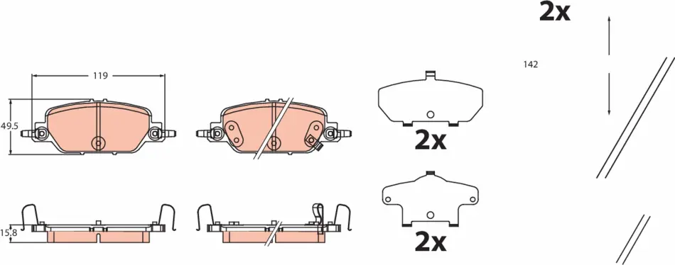 Комплект гальмівних колодок задн, HONDA CR-V V 1.5-2.4 12.16- TRW GDB2513 (фото 1)
