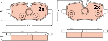 Комплект гальмівних колодок задн, BMW 1 (F70), 2 GRAN COUPE (F74), 2 (U06), X1 (U11), X2 (U10) 1.5-Electric 11.21- TRW GDB2573