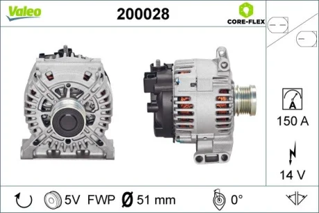 Генератор (14В, 150А, новий) MERCEDES A (W169), B SPORTS TOURER (W245), C (W204) 2.0D/2.1D 09.04-06.12 Valeo 200028