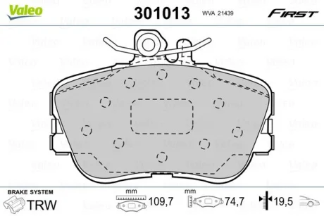 Гальмівні колодки дискові MERCEDES C-Class "1,8-2,8 "F "93-01 Valeo 301013