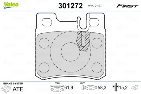 Гальмівні колодки дискові MERCEDES 190/Cabriolet/C-Class/E-Class/Kombi/SL/SLK "1,8-5,0 "R "85-01 Valeo 301272